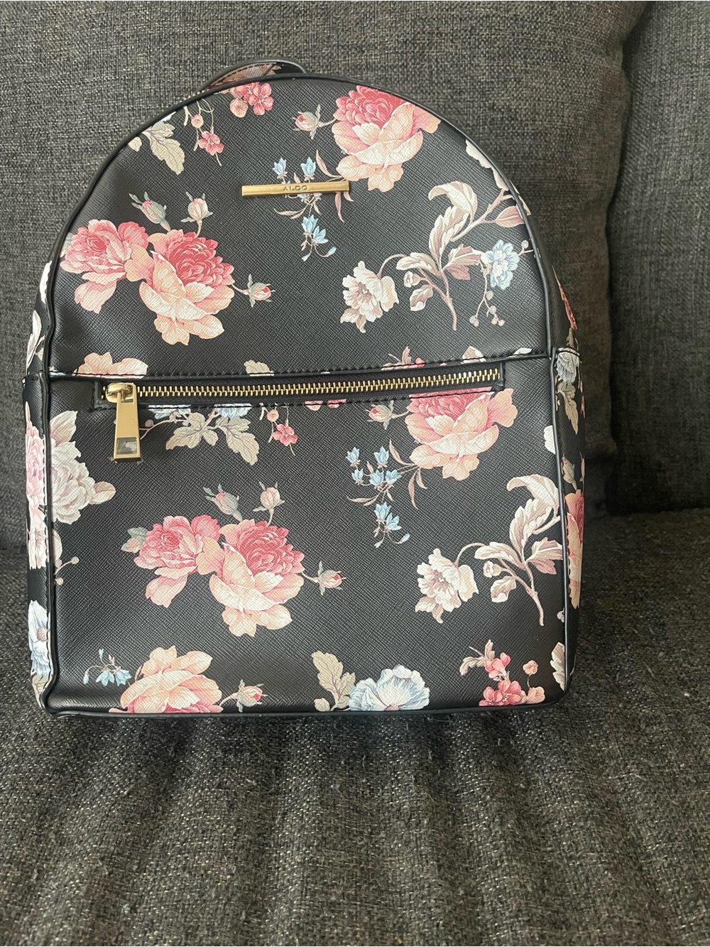 ALDO Floral Mini Backpack Black Pink Gold Hardware Excellent Condition